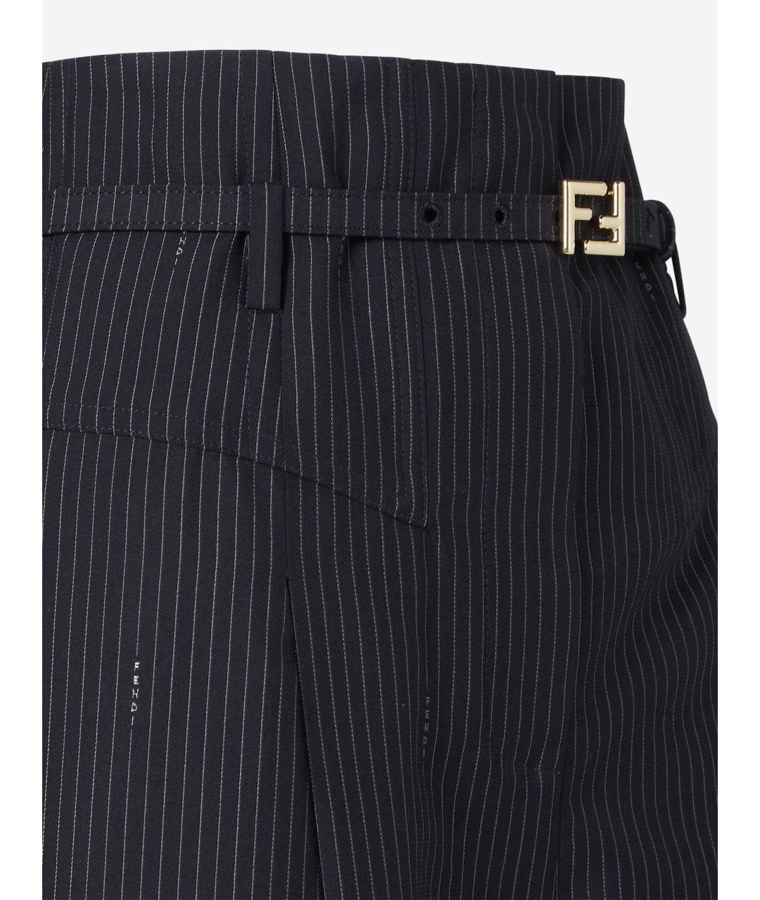 FENDI Темно-синие шерстяные брюки широкие, фото 3