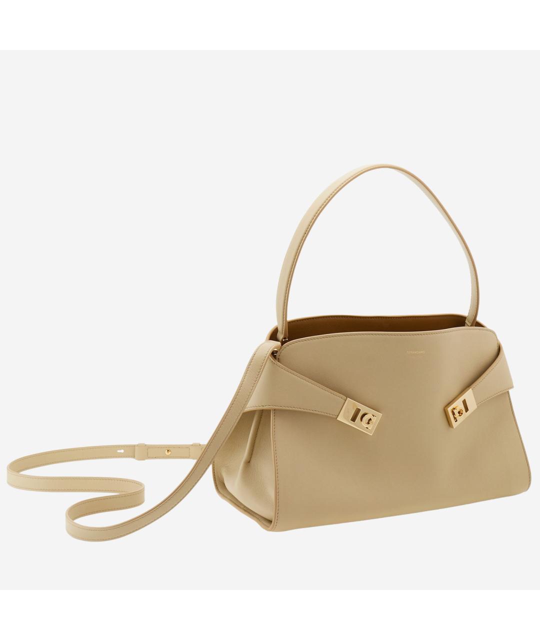 FERRAGAMO Бежевая кожаная сумка через плечо, фото 2