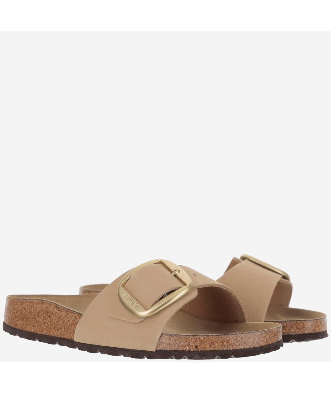 BIRKENSTOCK Бежевые кожаные шлепанцы, фото 3