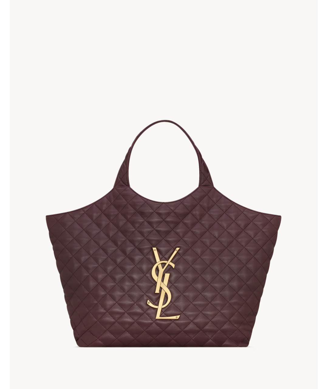 SAINT LAURENT Бордовая кожаная сумка тоут, фото 9