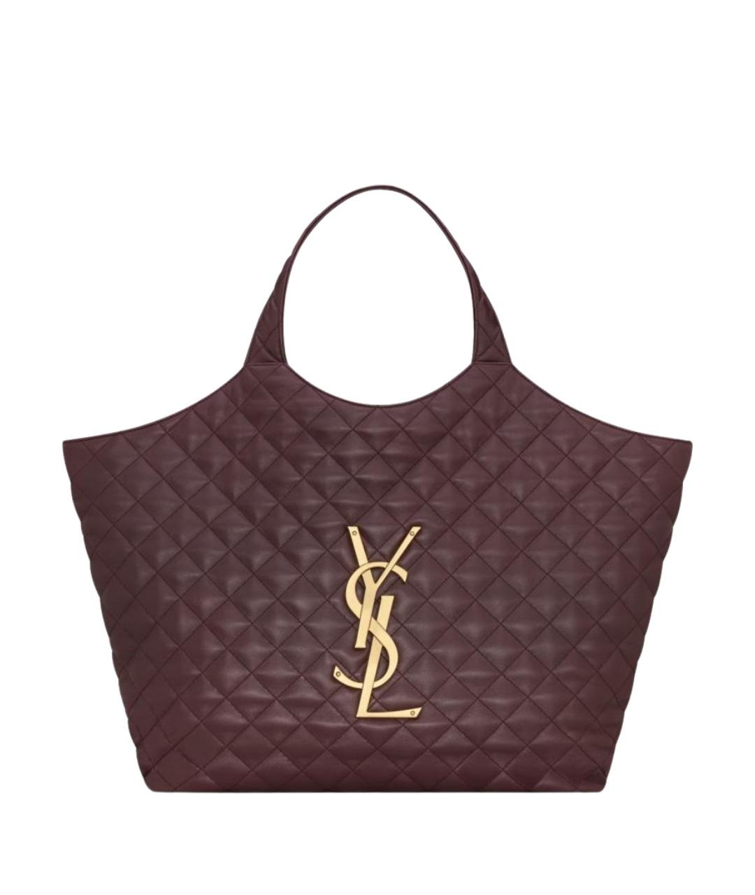 SAINT LAURENT Бордовая кожаная сумка тоут, фото 1