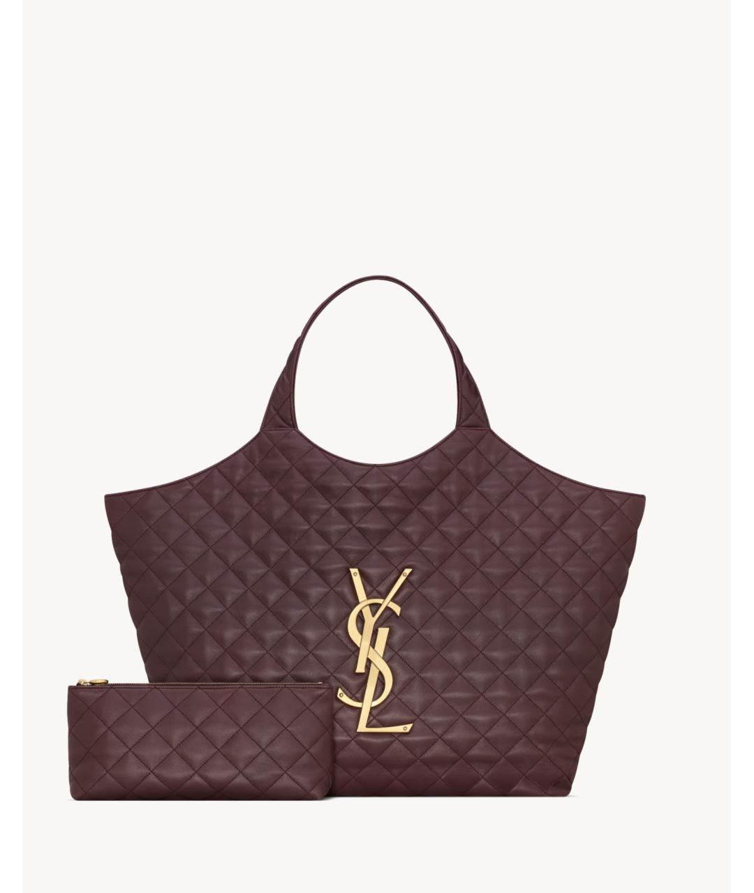 SAINT LAURENT Бордовая кожаная сумка тоут, фото 4