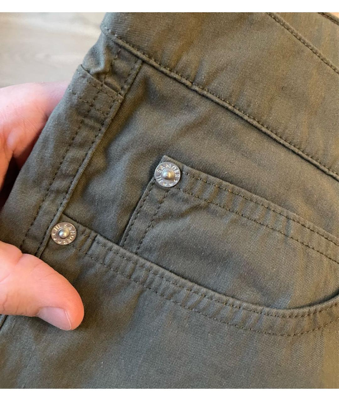 JIL SANDER Хаки хлопковые прямые джинсы, фото 4