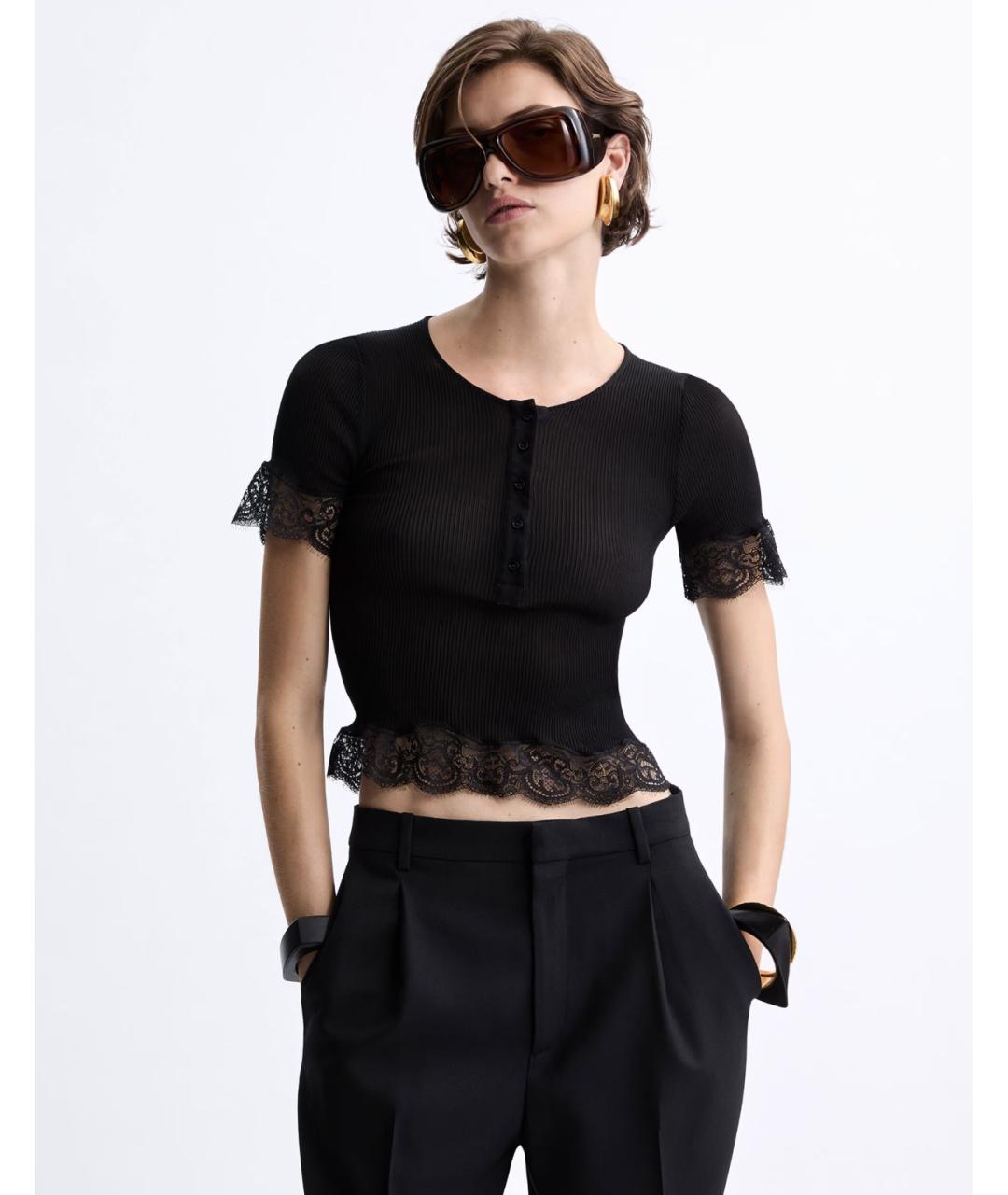 SAINT LAURENT Черная шелковая футболка, фото 2