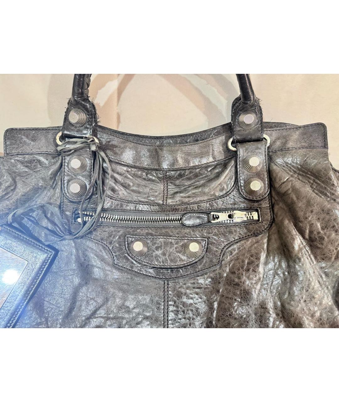 BALENCIAGA Антрацитовая кожаная сумка тоут, фото 5