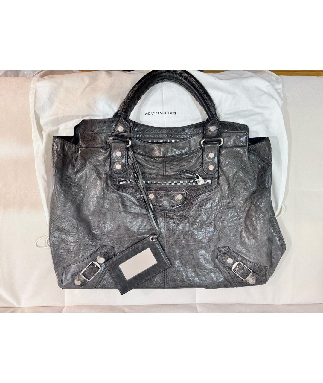 BALENCIAGA Антрацитовая кожаная сумка тоут, фото 6