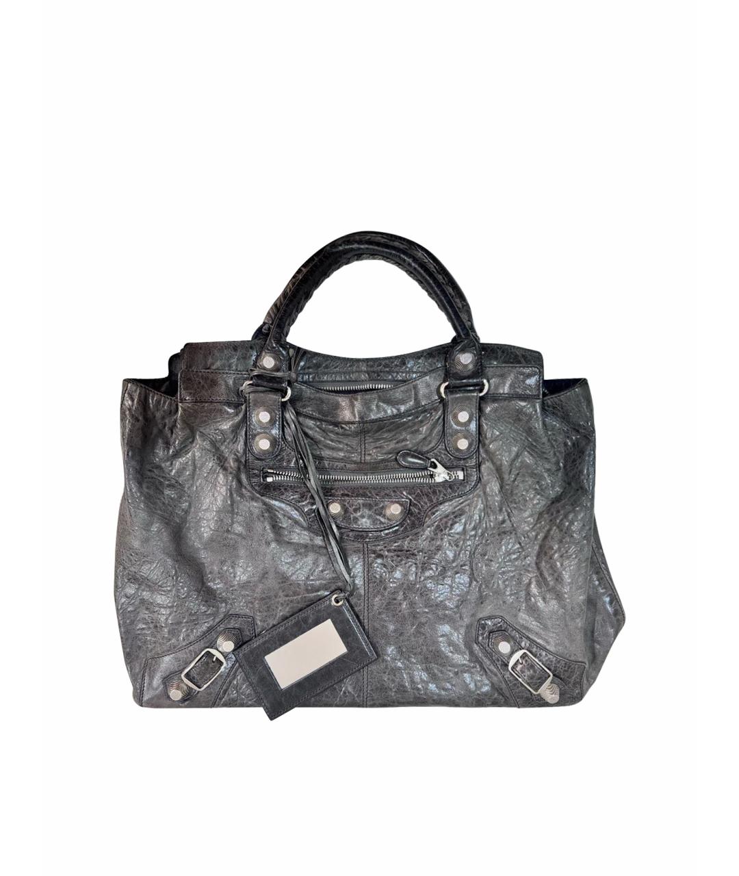 BALENCIAGA Антрацитовая кожаная сумка тоут, фото 1