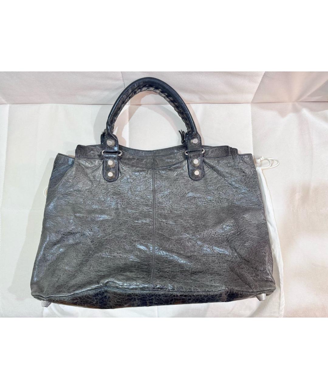 BALENCIAGA Антрацитовая кожаная сумка тоут, фото 2