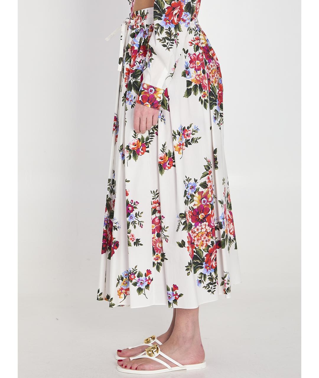 DOLCE&GABBANA Белая хлопковая юбка миди, фото 4