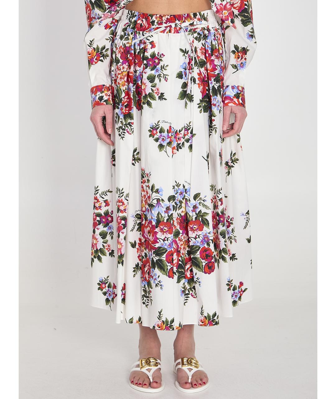DOLCE&GABBANA Белая хлопковая юбка миди, фото 2