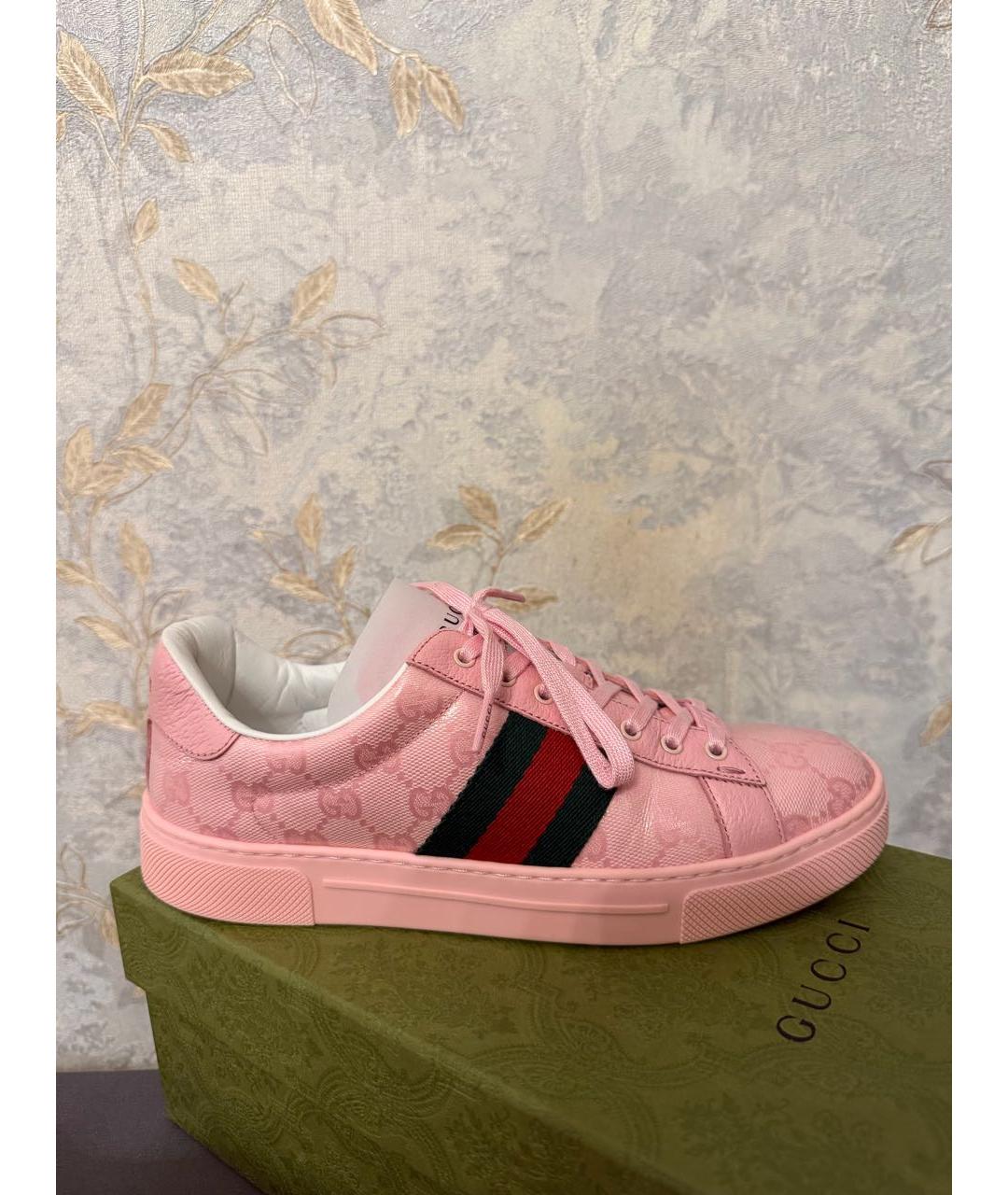 GUCCI Розовые кожаные кроссовки, фото 9