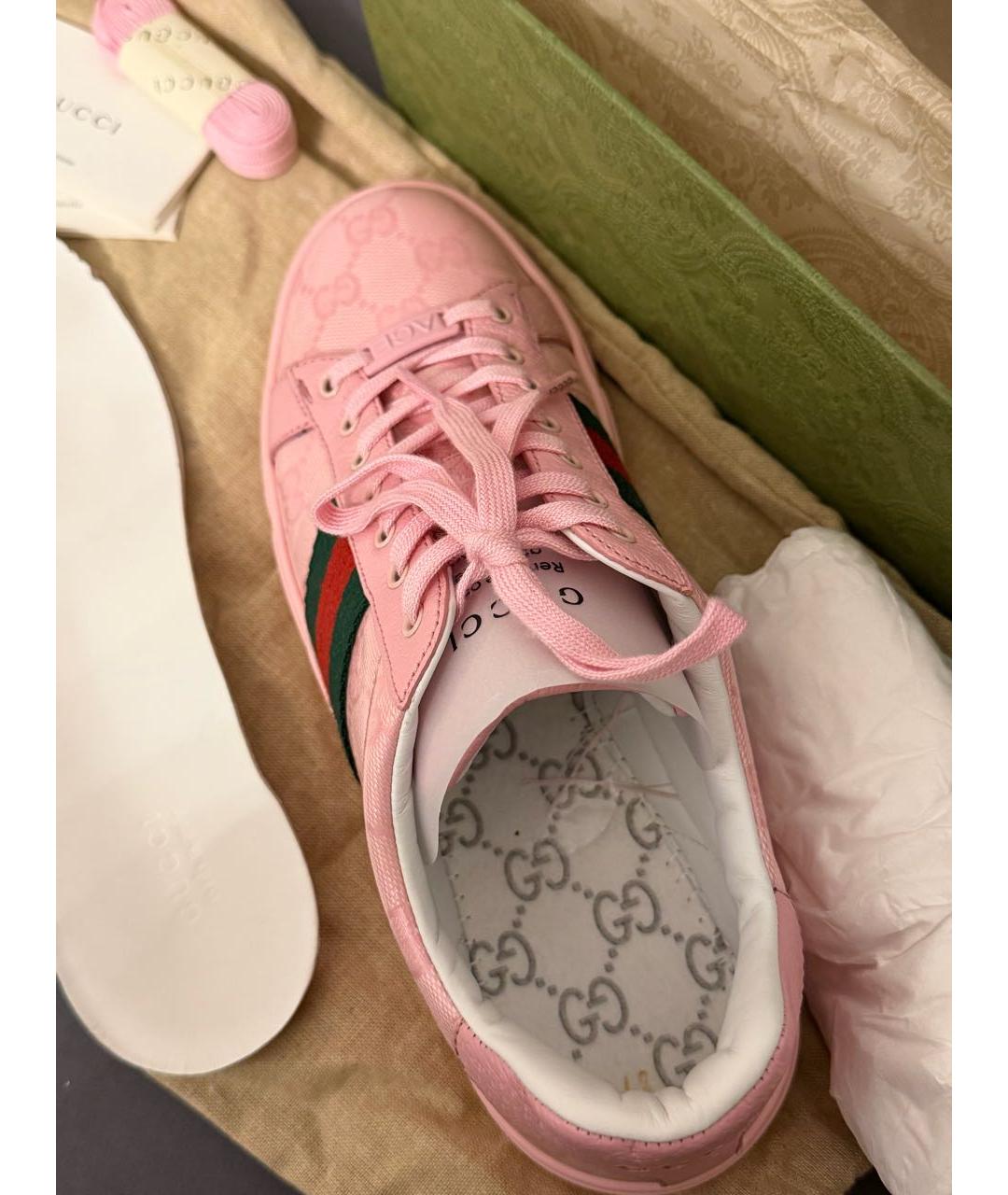 GUCCI Розовые кожаные кроссовки, фото 6