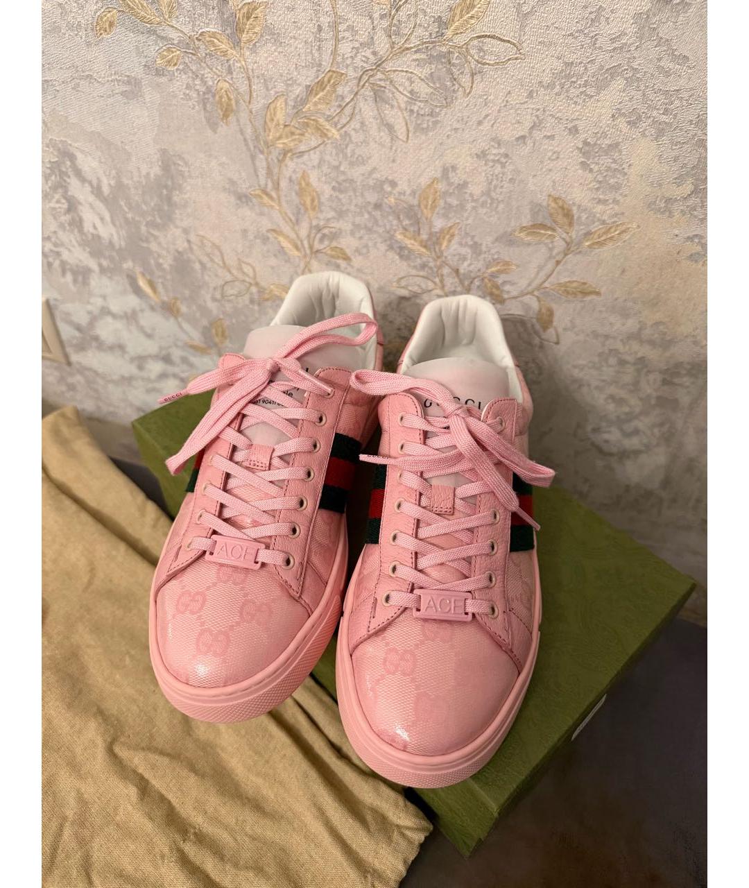 GUCCI Розовые кожаные кроссовки, фото 2