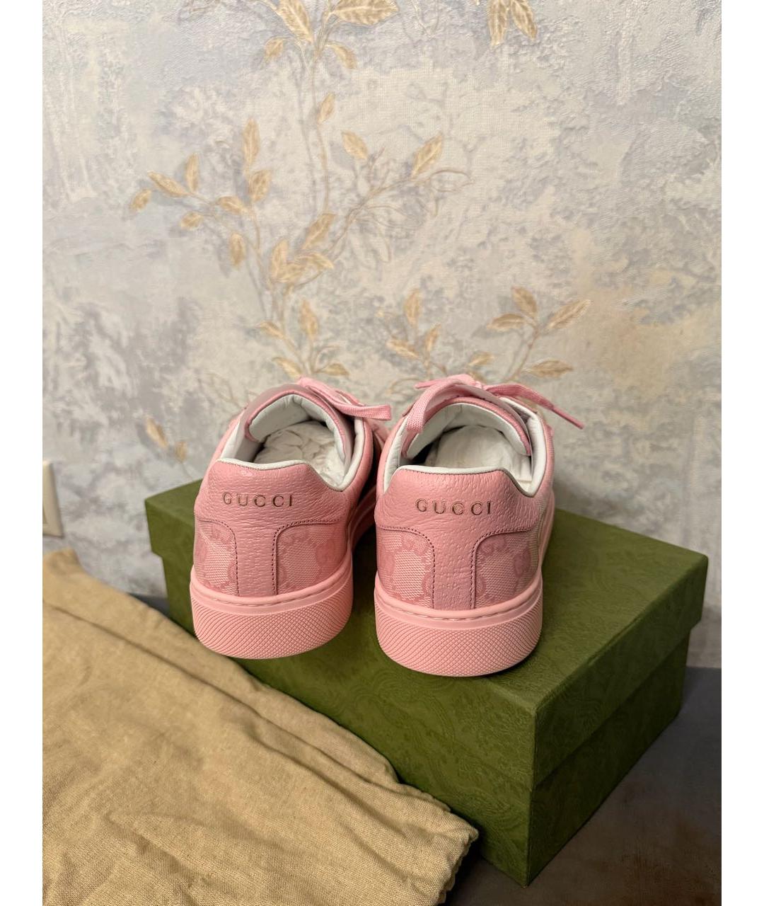 GUCCI Розовые кожаные кроссовки, фото 4