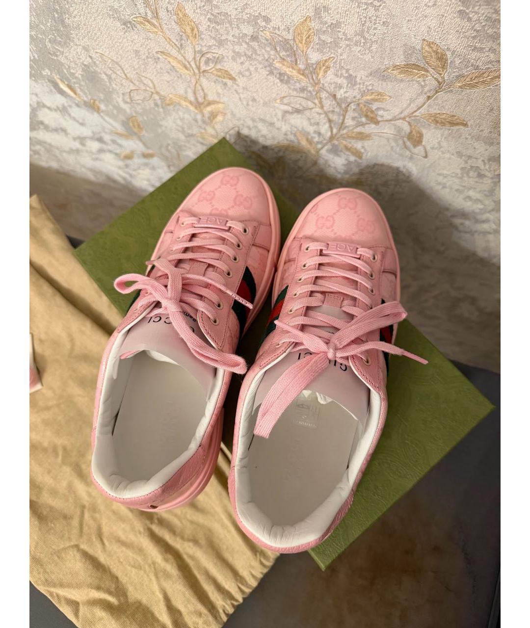 GUCCI Розовые кожаные кроссовки, фото 3