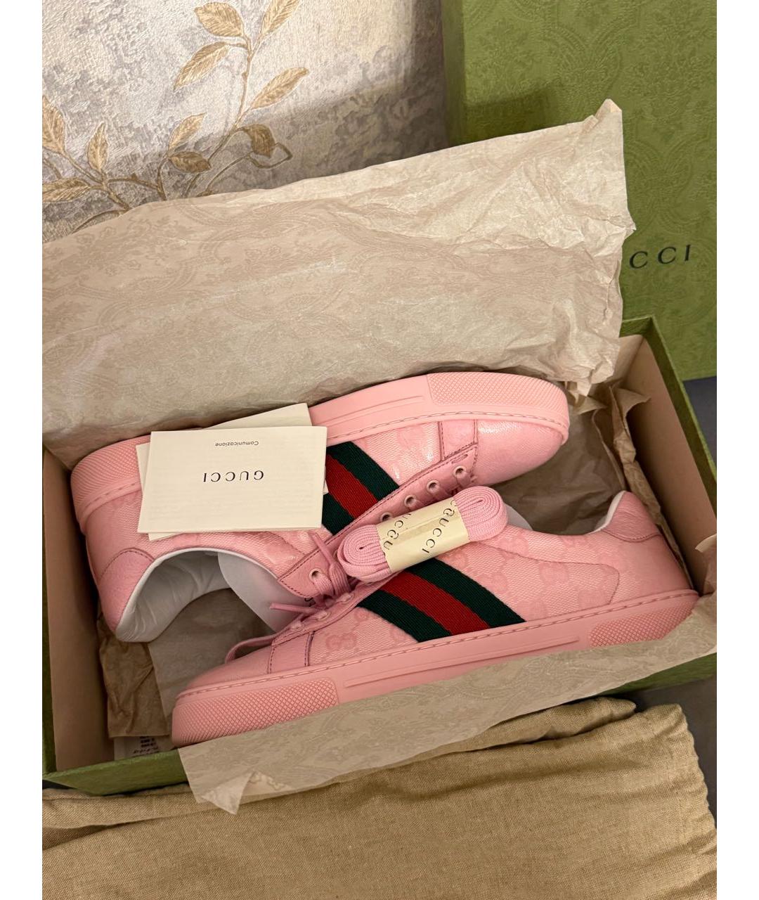 GUCCI Розовые кожаные кроссовки, фото 5