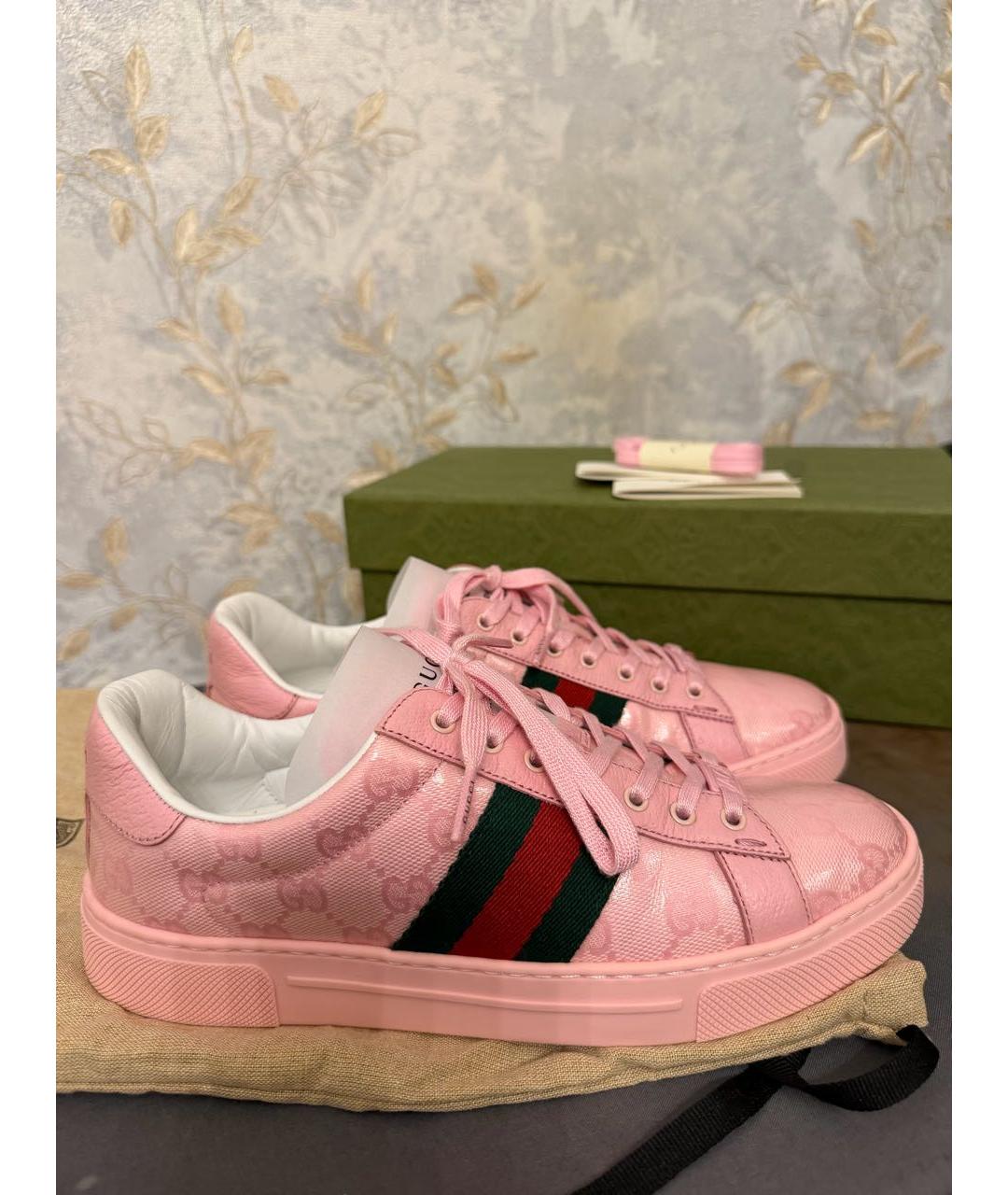 GUCCI Розовые кожаные кроссовки, фото 7