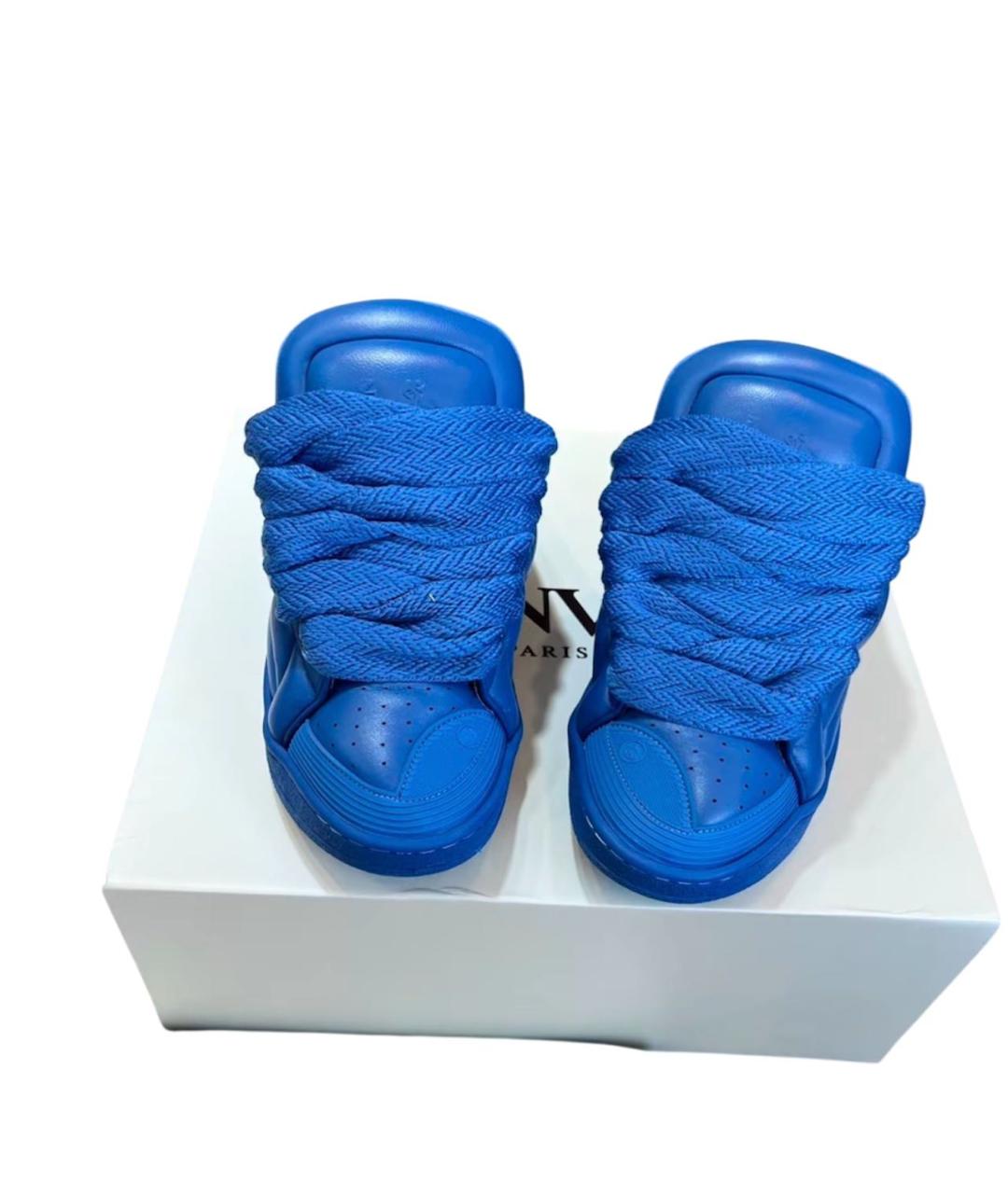 LANVIN Синие кожаные низкие кроссовки / кеды, фото 2