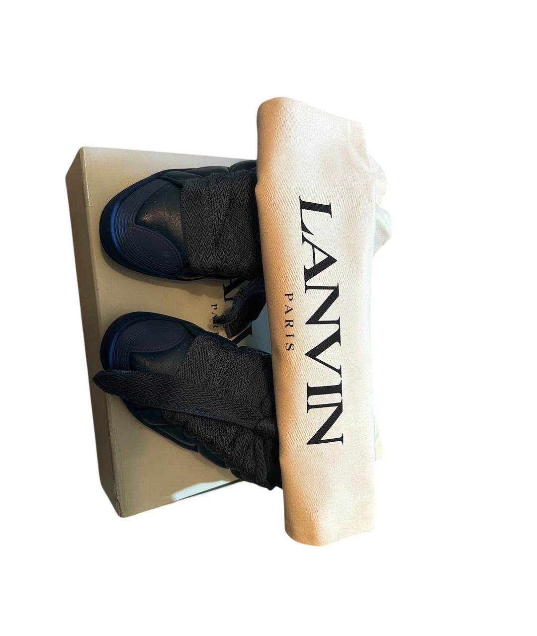 LANVIN Синие кожаные низкие кроссовки / кеды, фото 5