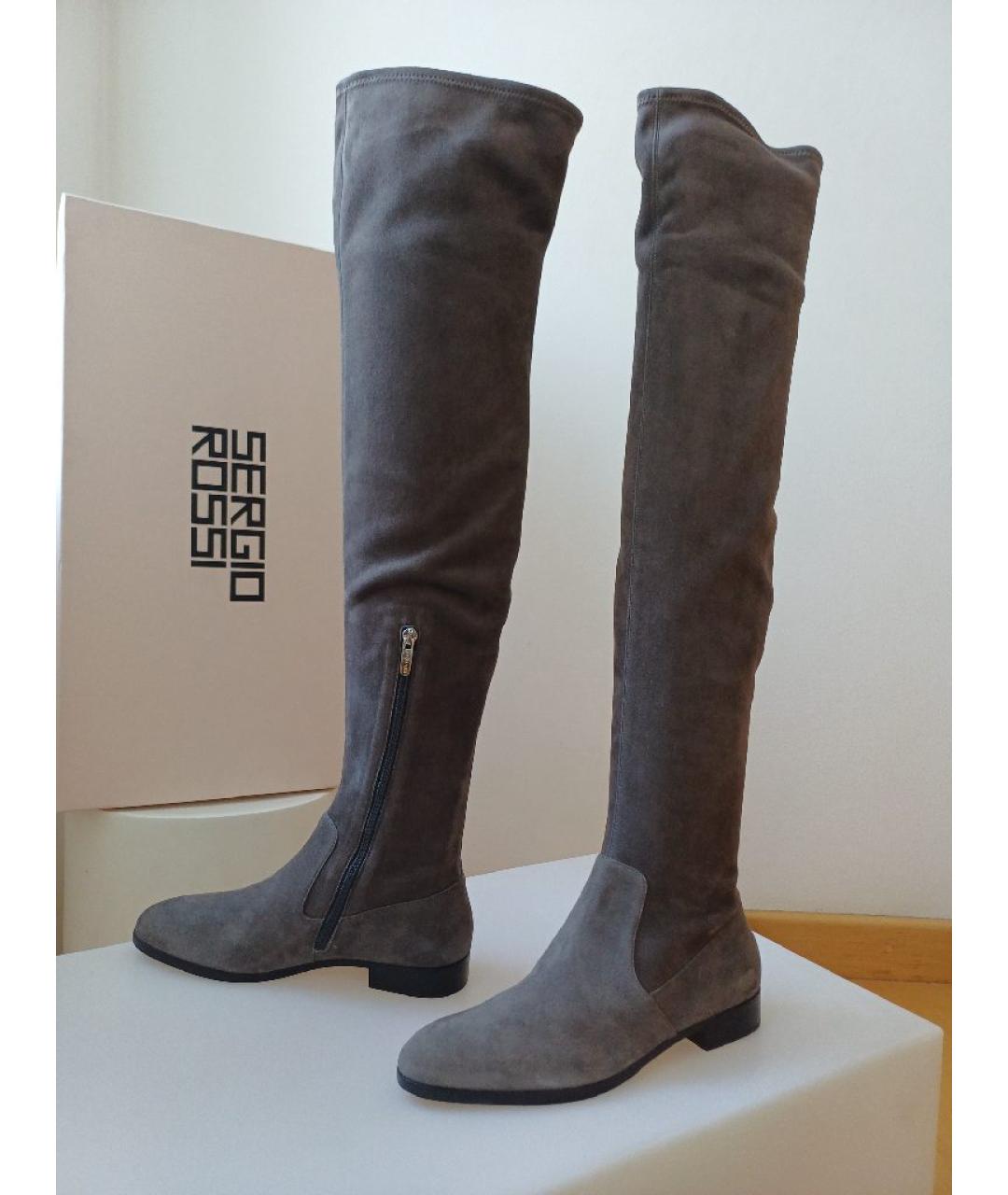 SERGIO ROSSI Серые замшевые ботфорты, фото 7