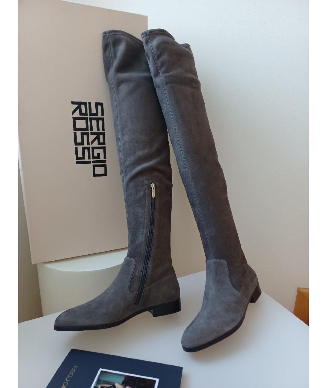 SERGIO ROSSI Серые замшевые ботфорты, фото 8