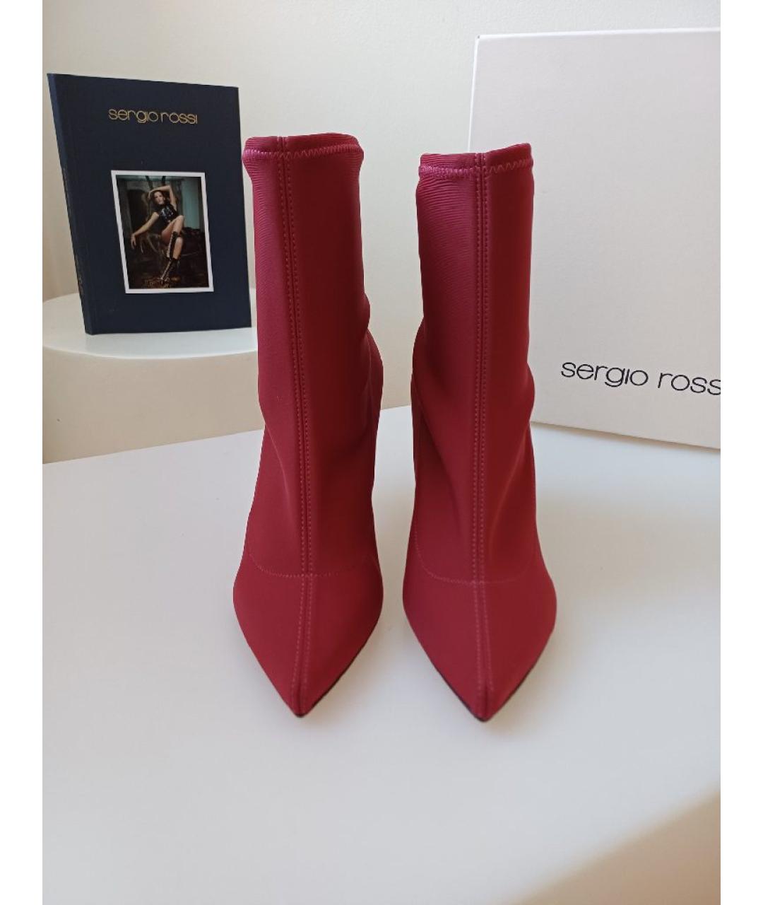SERGIO ROSSI Красные текстильные ботильоны, фото 7