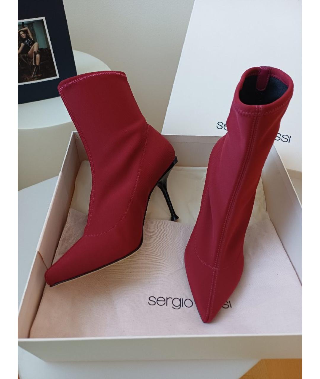 SERGIO ROSSI Красные текстильные ботильоны, фото 6