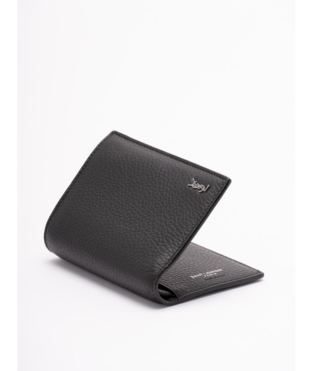 SAINT LAURENT Черный кожаный кошелек, фото 4