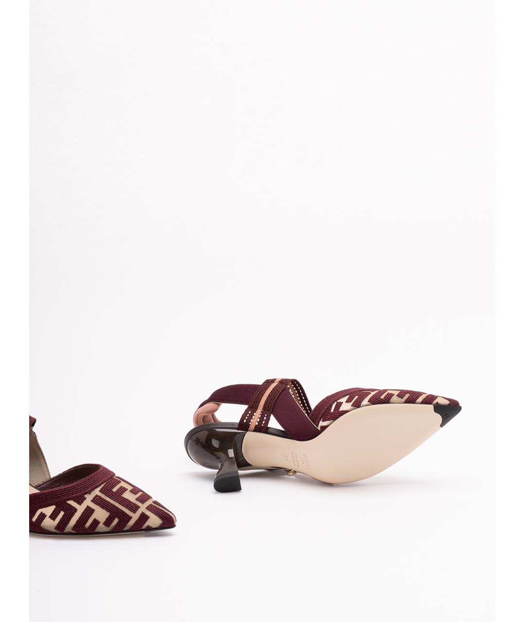 FENDI Бордовые текстильные туфли, фото 4