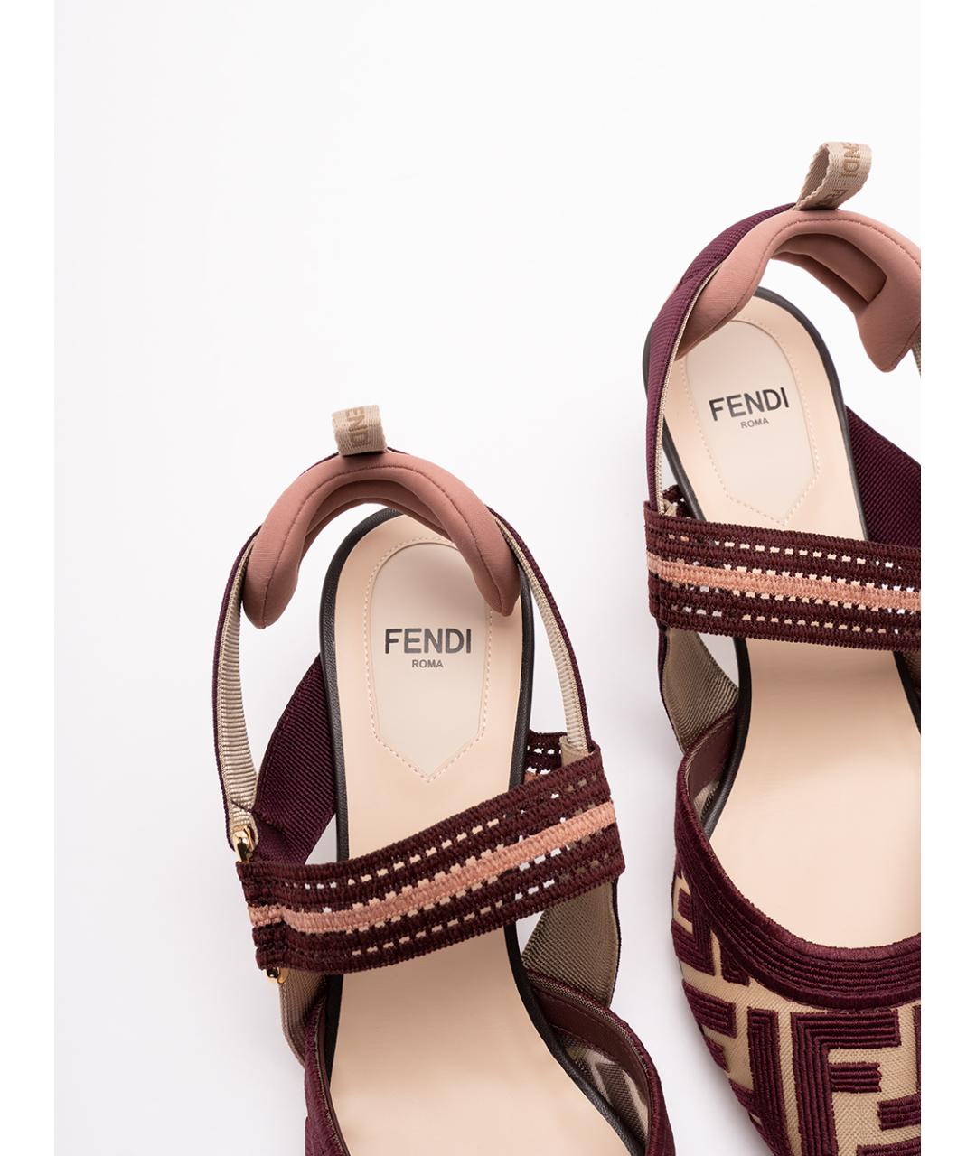 FENDI Бордовые текстильные туфли, фото 5