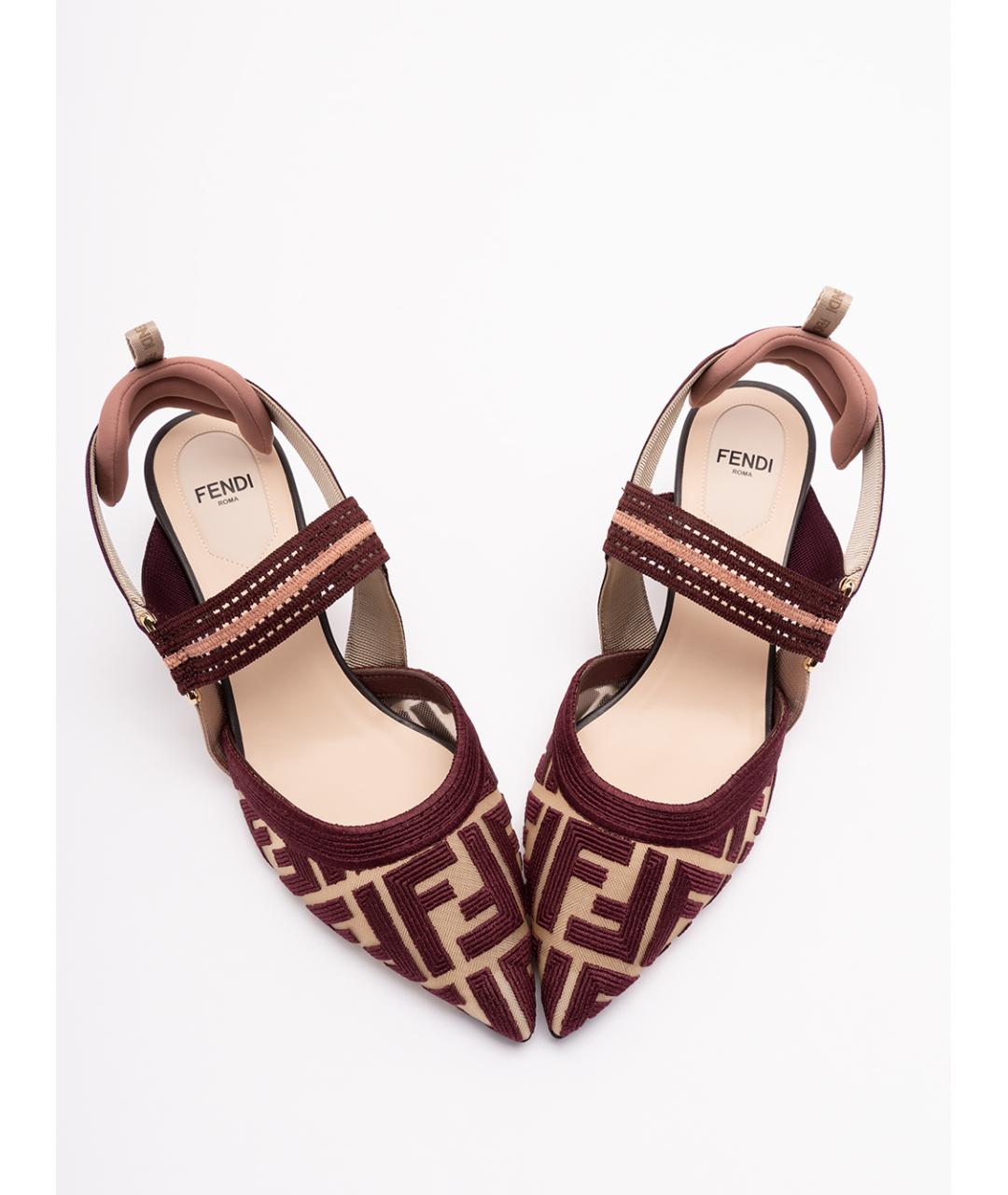 FENDI Бордовые текстильные туфли, фото 6