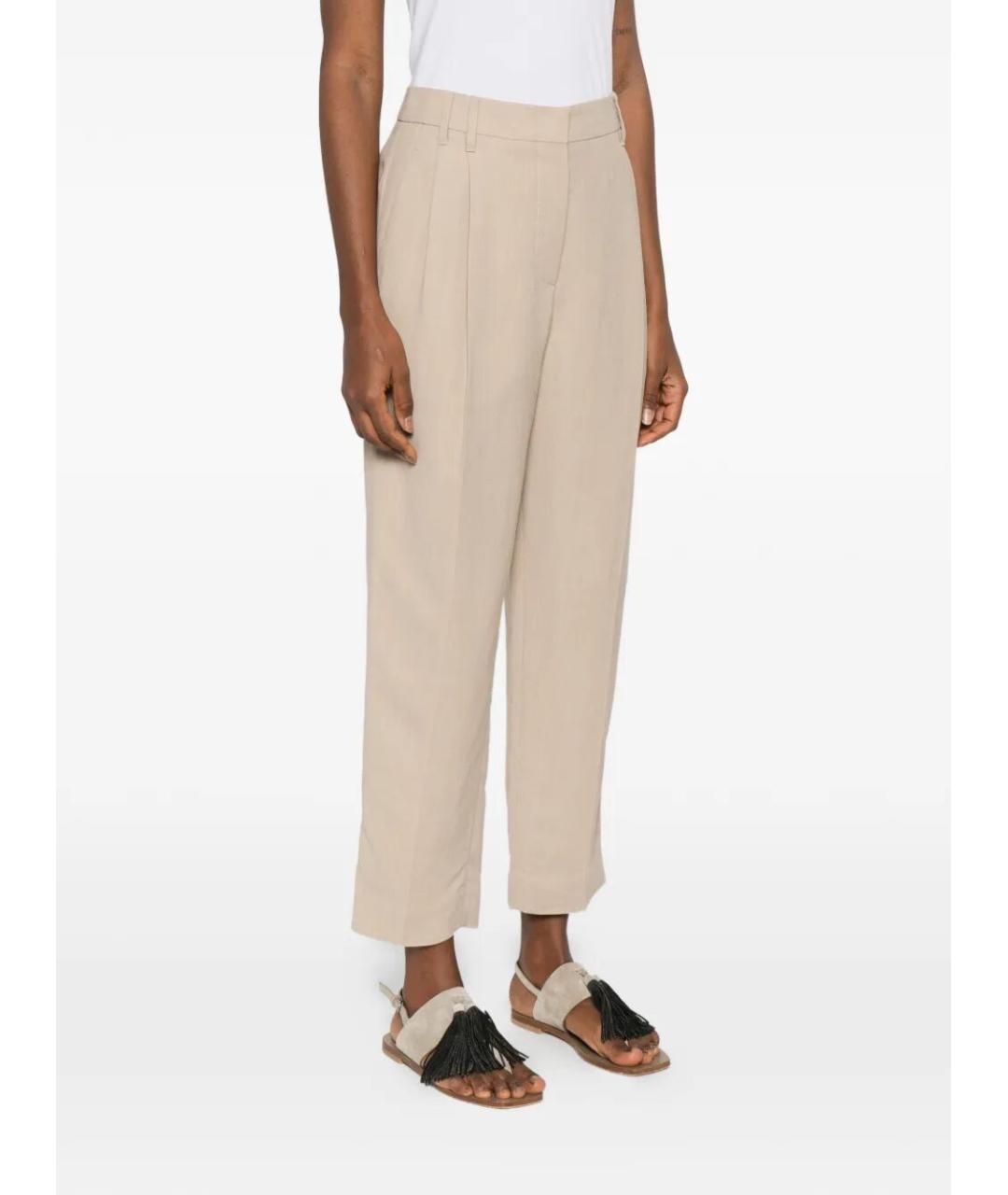 BRUNELLO CUCINELLI Бежевые вискозные брюки широкие, фото 4