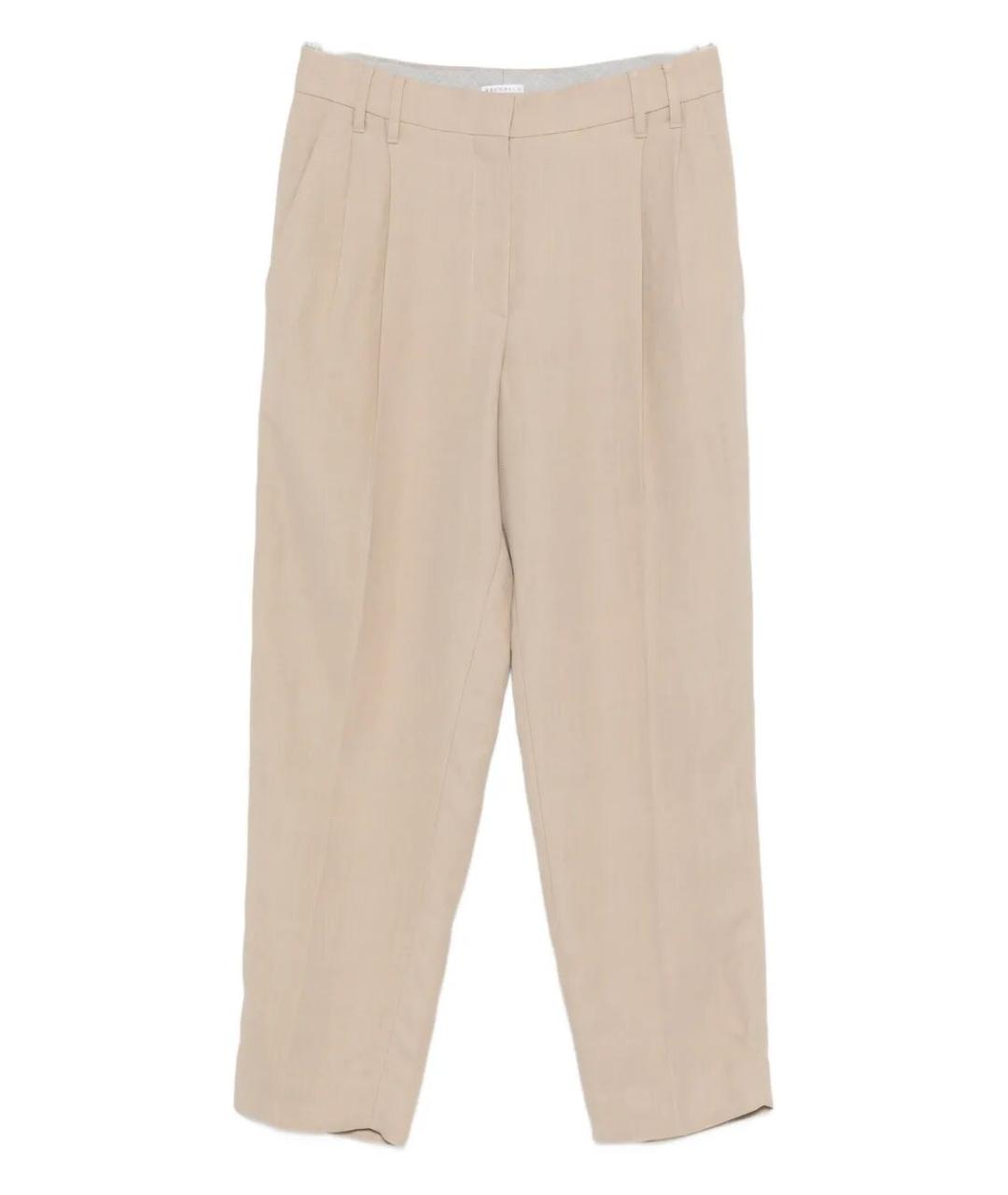BRUNELLO CUCINELLI Бежевые вискозные брюки широкие, фото 1
