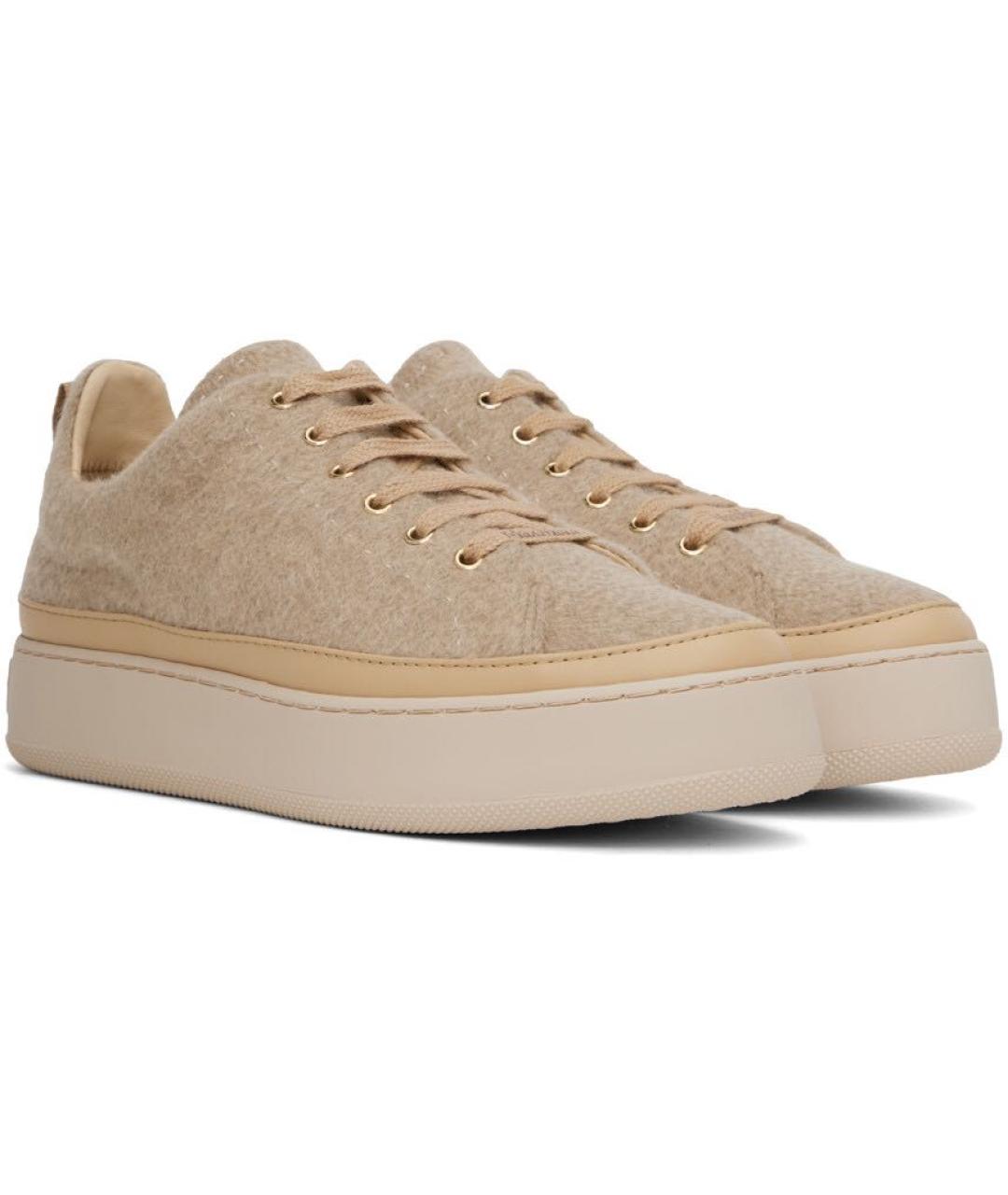 MAX MARA Бежевые кожаные кеды, фото 2