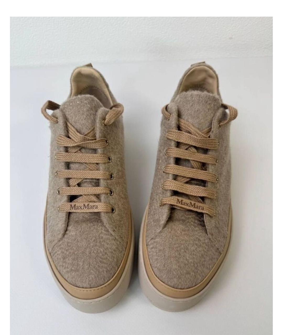 MAX MARA Бежевые кожаные кеды, фото 3