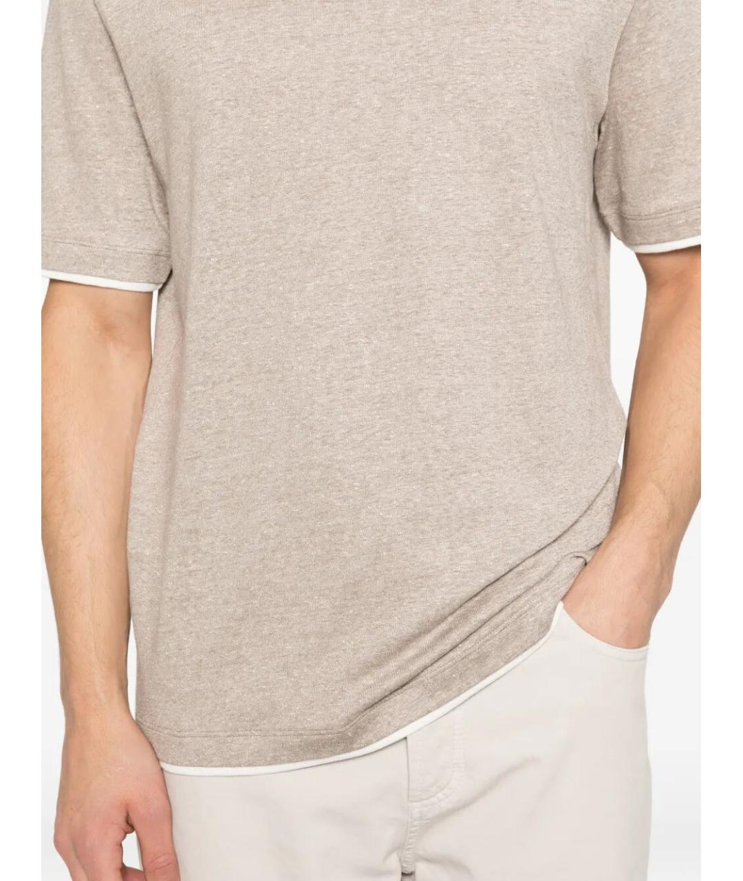 BRUNELLO CUCINELLI Бежевая хлопко-леновая футболка, фото 5