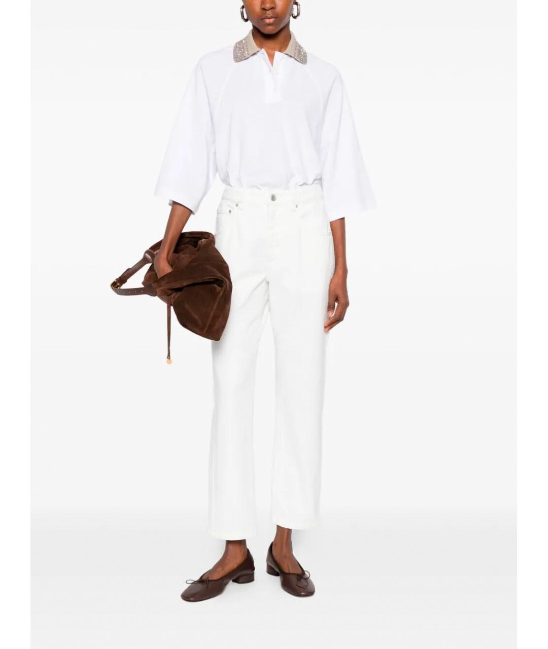 BRUNELLO CUCINELLI Белые хлопковые прямые джинсы, фото 2