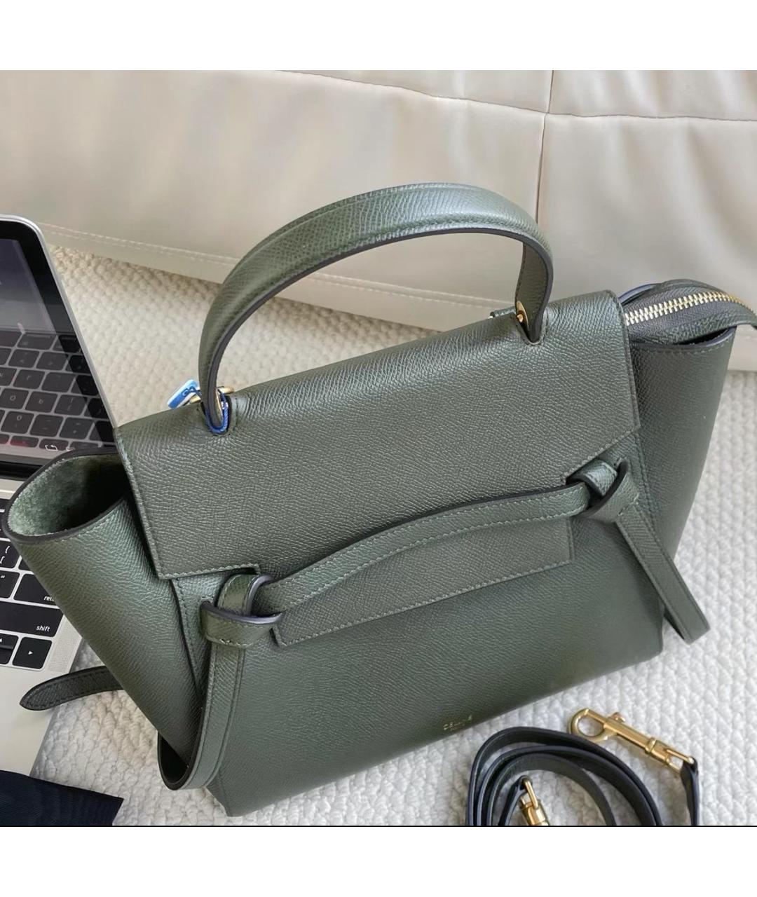 CELINE Зеленая кожаная сумка с короткими ручками, фото 2