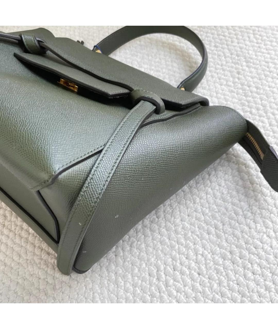CELINE Зеленая кожаная сумка с короткими ручками, фото 5