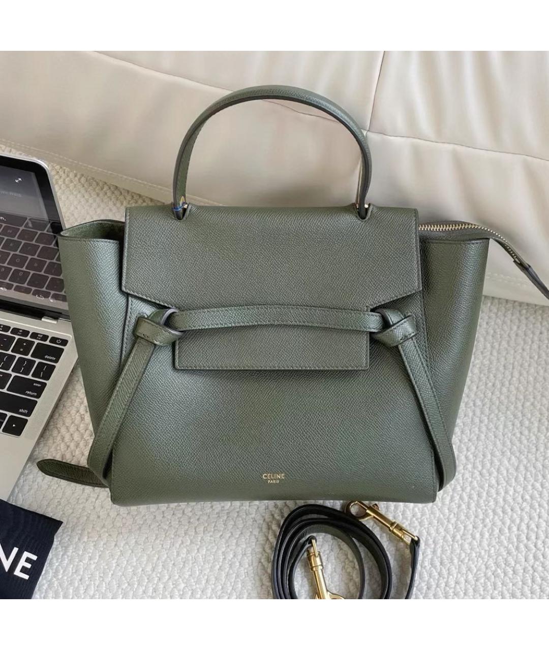 CELINE Зеленая кожаная сумка с короткими ручками, фото 8