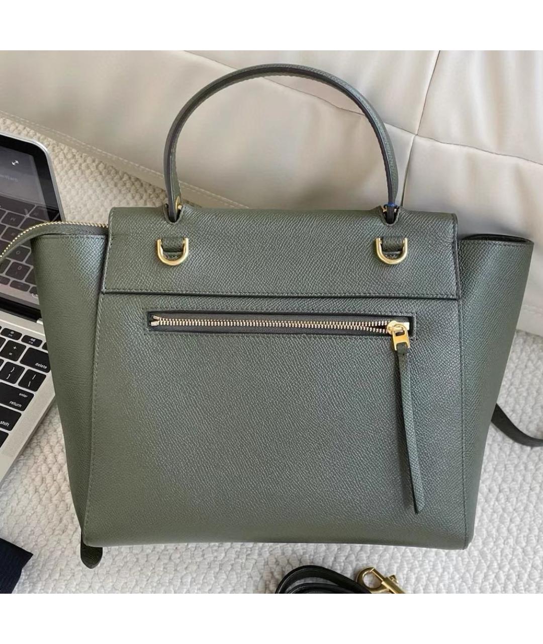CELINE Зеленая кожаная сумка с короткими ручками, фото 3