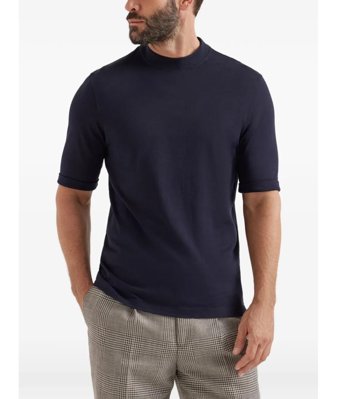 BRUNELLO CUCINELLI Синяя хлопковая футболка, фото 4