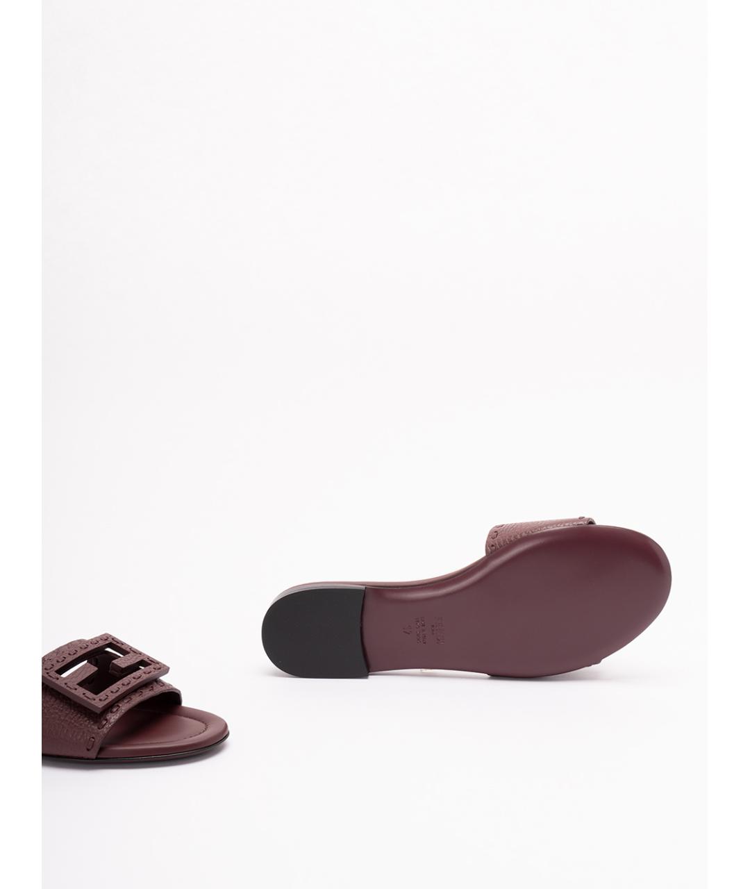 FENDI Бордовые кожаные шлепанцы, фото 4