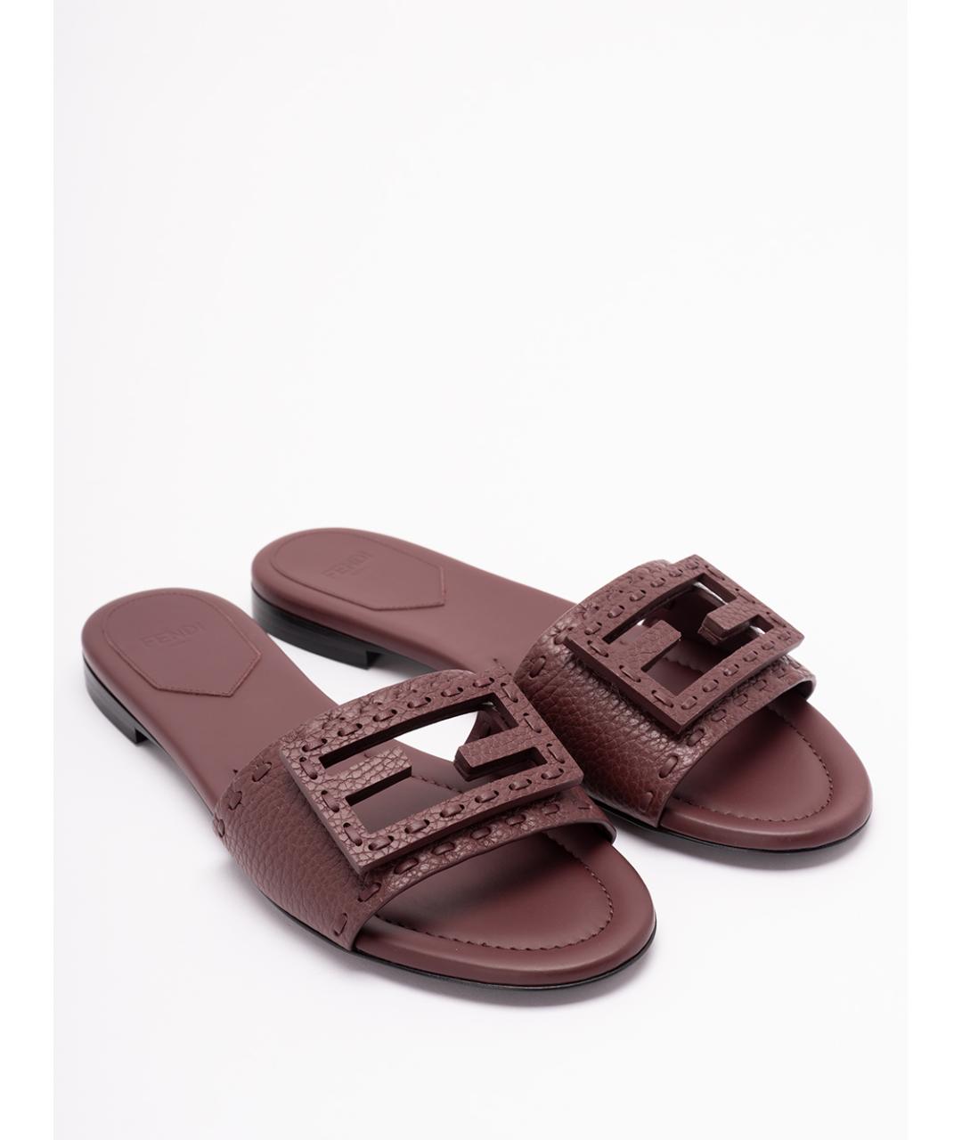 FENDI Бордовые кожаные шлепанцы, фото 5