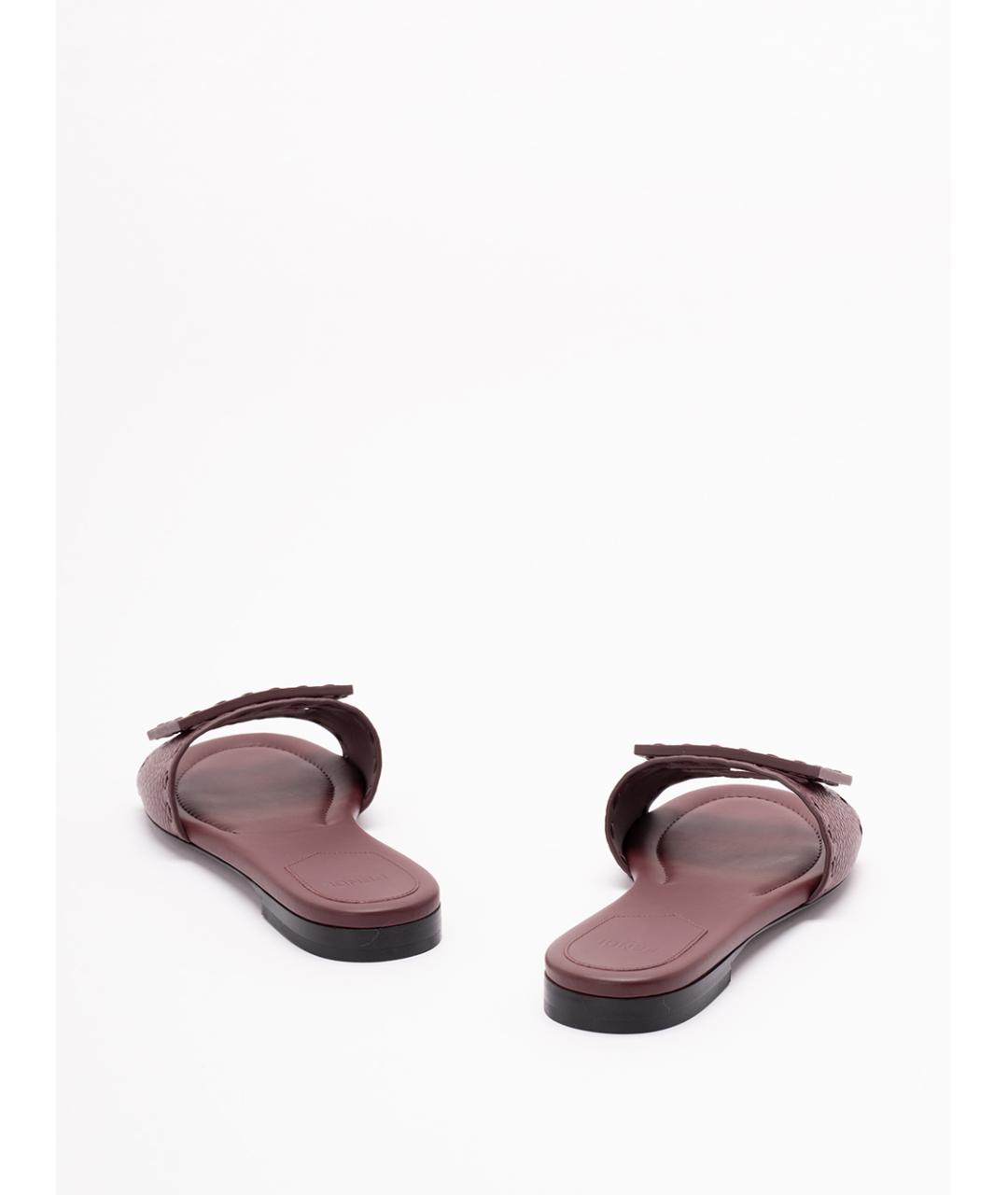 FENDI Бордовые кожаные шлепанцы, фото 3