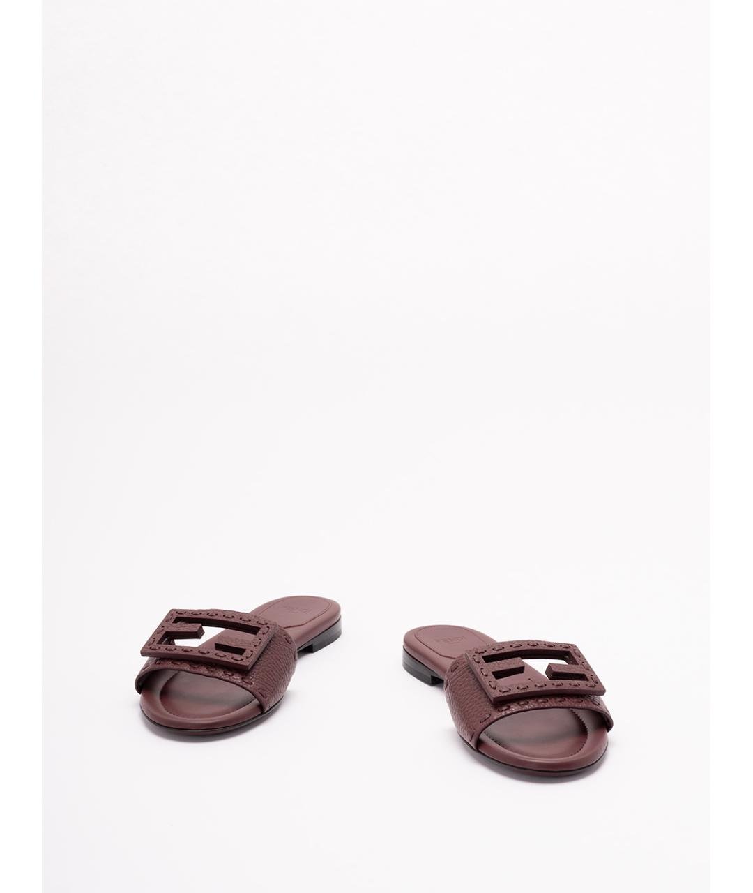 FENDI Бордовые кожаные шлепанцы, фото 2
