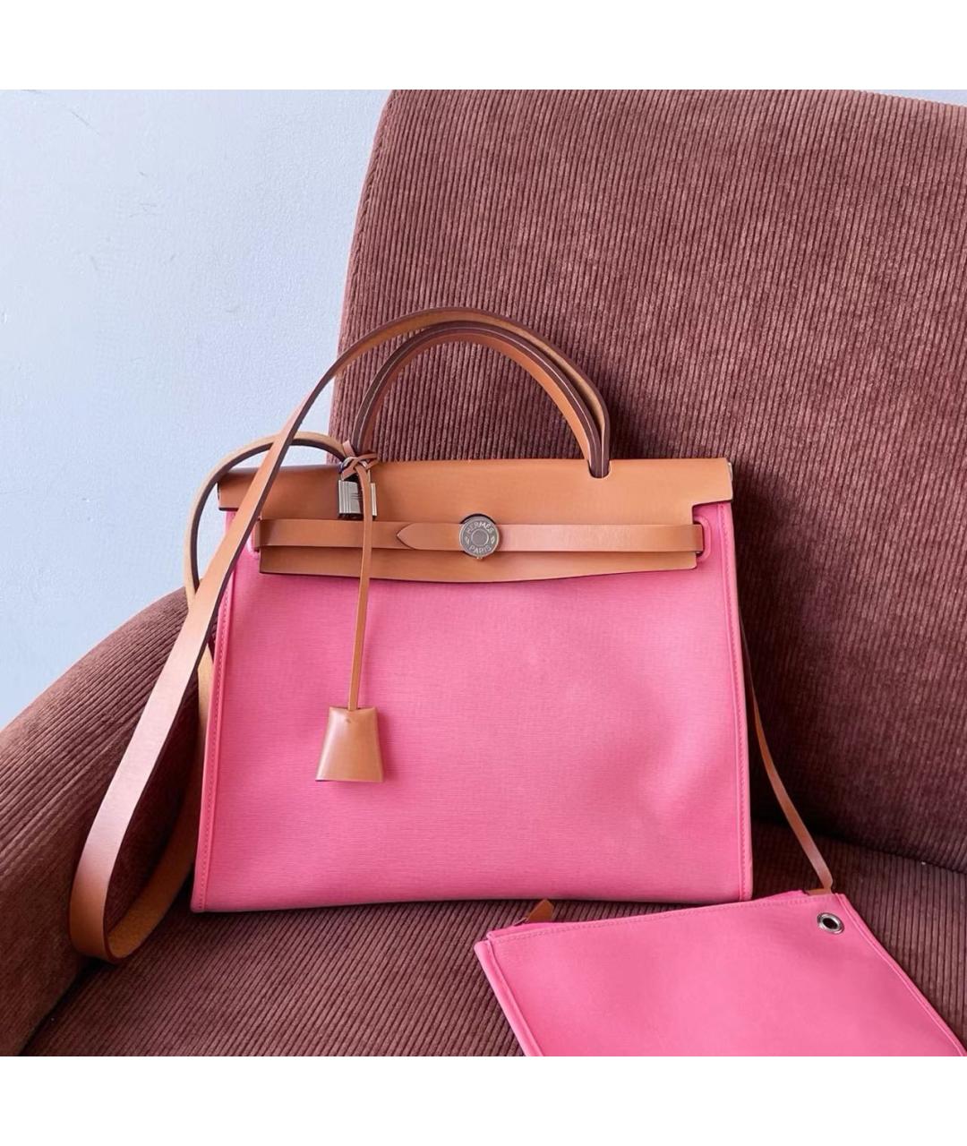 HERMES Розовая тканевая сумка через плечо, фото 9