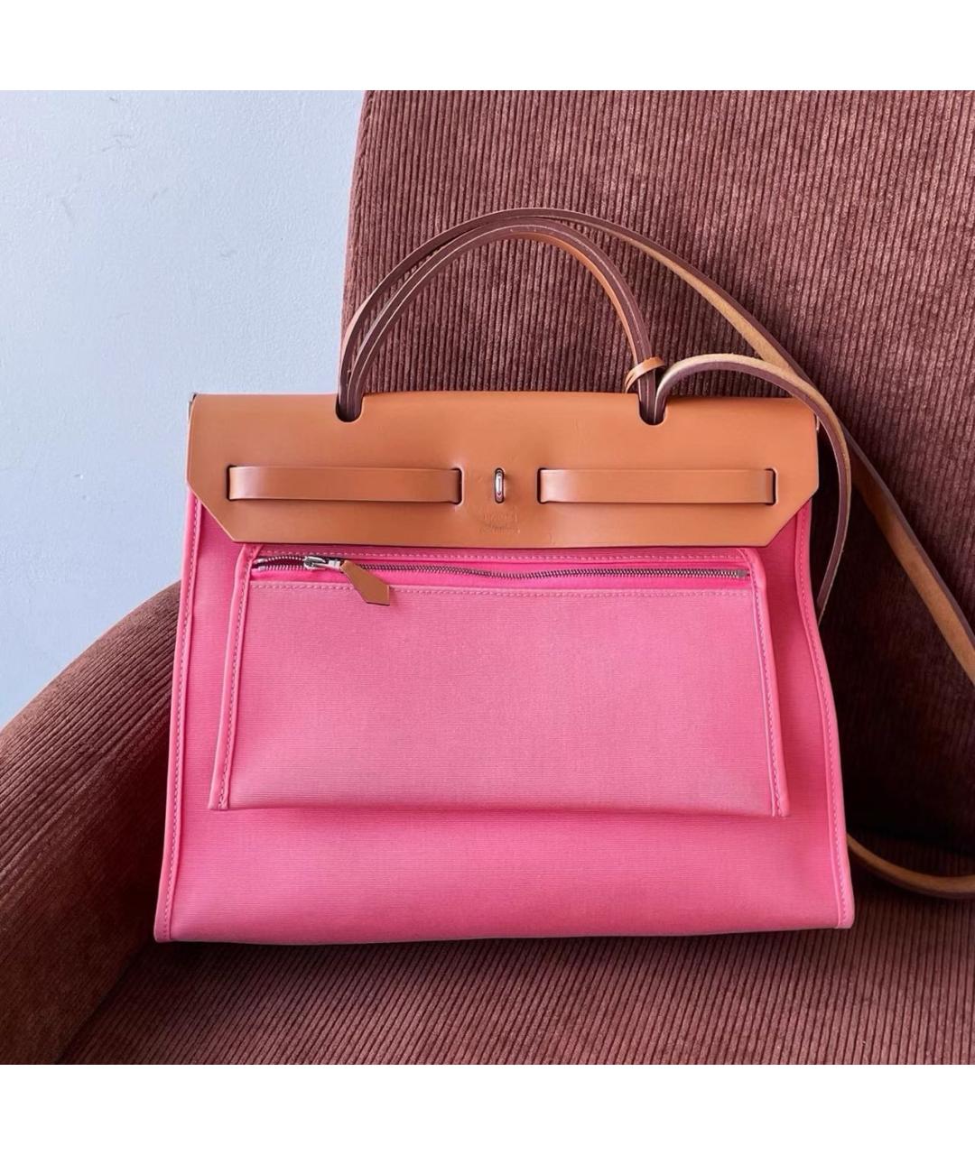 HERMES Розовая тканевая сумка через плечо, фото 3