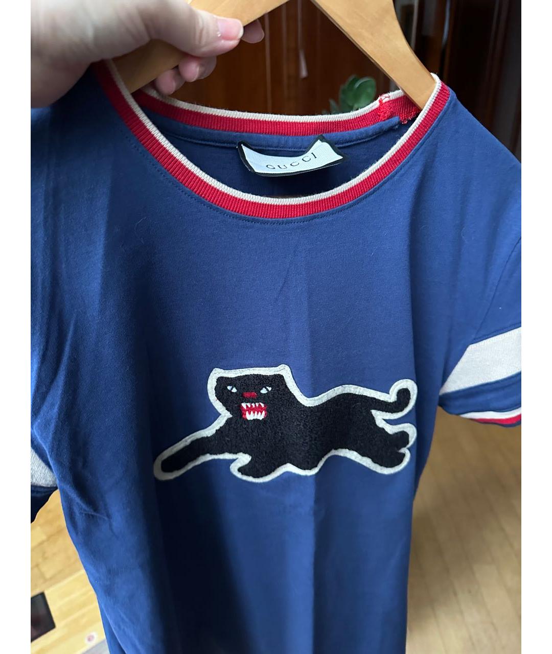 GUCCI Синяя хлопковая футболка, фото 4