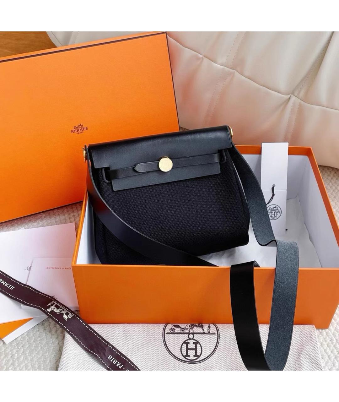 HERMES Черная тканевая сумка через плечо, фото 9